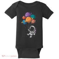 Astronaut Holding Planet Balloons Floating In Space Baby Bodysuit thumb 0