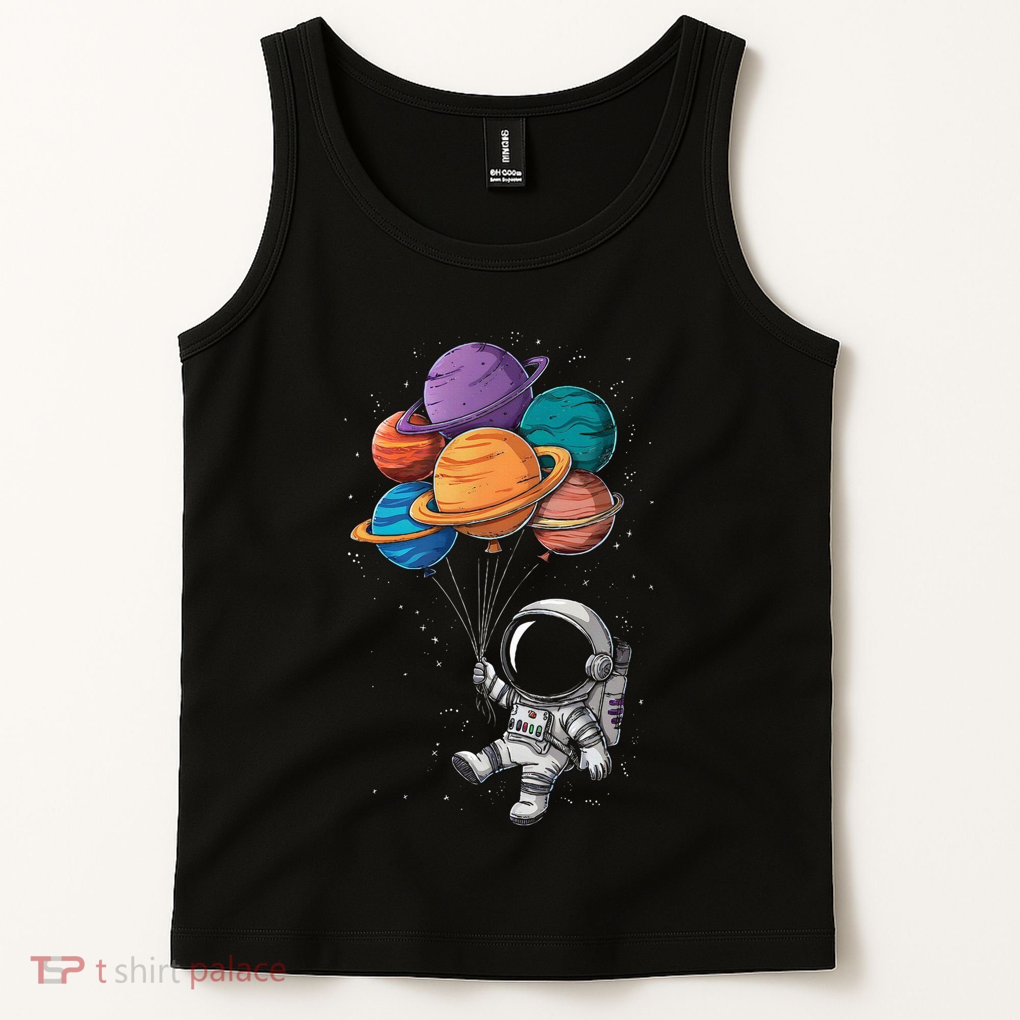 Astronaut Holding Planet Balloons Floating In Space Tank Top