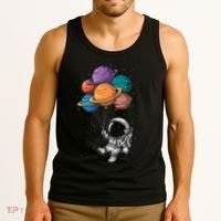 Astronaut Holding Planet Balloons Floating In Space Tank Top thumb 3