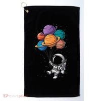 Astronaut Holding Planet Balloons Floating In Space Golf Towel thumb 0