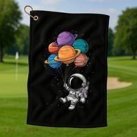 Astronaut Holding Planet Balloons Floating In Space Golf Towel thumb 1