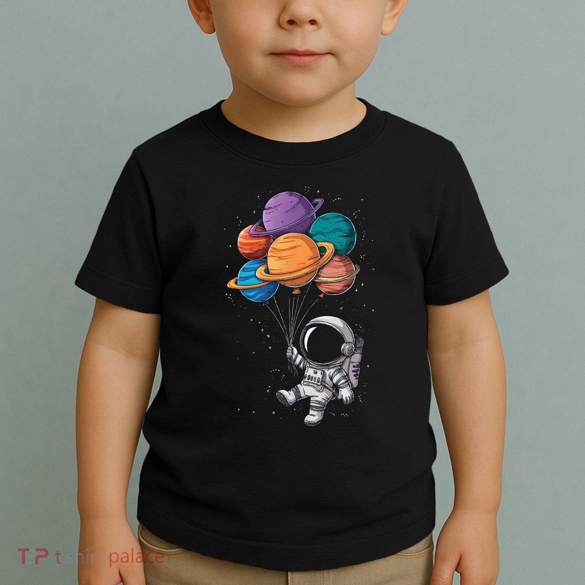 Astronaut Holding Planet Balloons Floating In Space Toddler T-Shirt