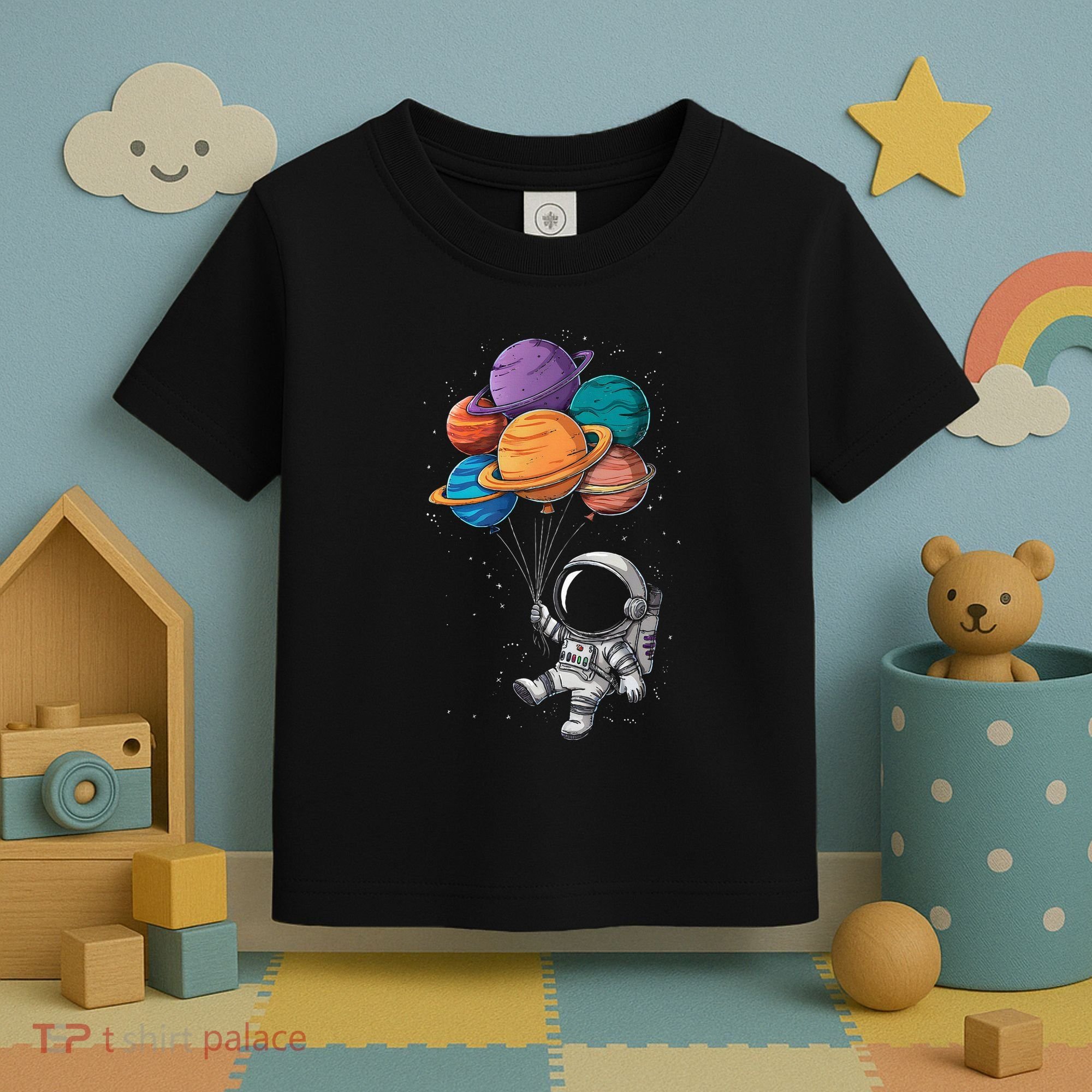 Astronaut Holding Planet Balloons Floating In Space Toddler T-Shirt