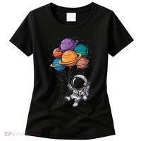 Astronaut Holding Planet Balloons Floating In Space Women's T-Shirt thumb 0