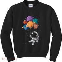 Astronaut Holding Planet Balloons Floating In Space Kids Sweatshirt thumb 0