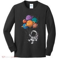 Astronaut Holding Planet Balloons Floating In Space Kids Long Sleeve Shirt thumb 0