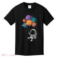 Astronaut Holding Planet Balloons Floating In Space Kids T-Shirt thumb 0