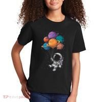 Astronaut Holding Planet Balloons Floating In Space Kids T-Shirt thumb 2