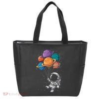 Astronaut Holding Planet Balloons Floating In Space Tote Bag thumb 0