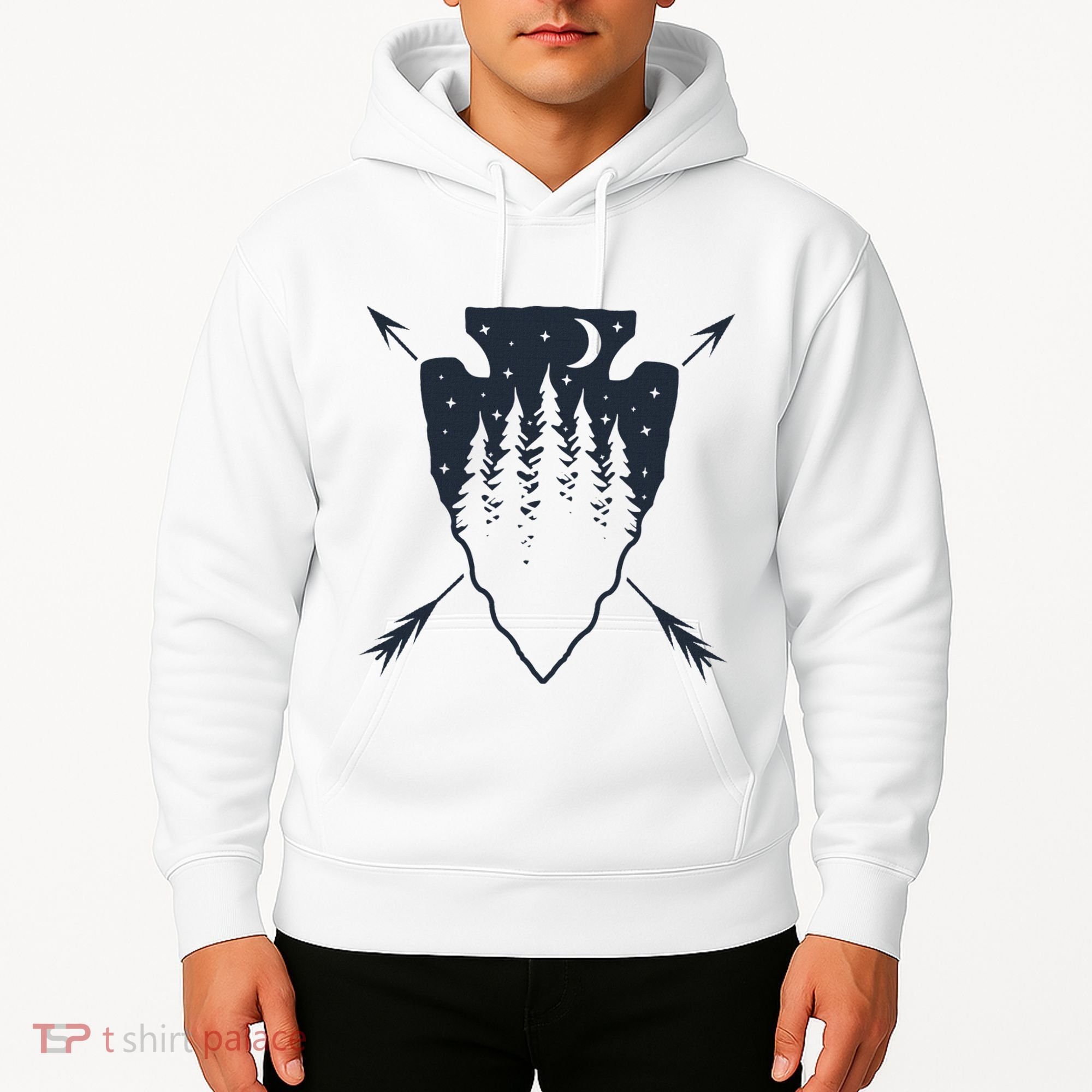 Arrowhead Hunting Pine Tree Moon Scenery Arrowhead Hunter Hoodie