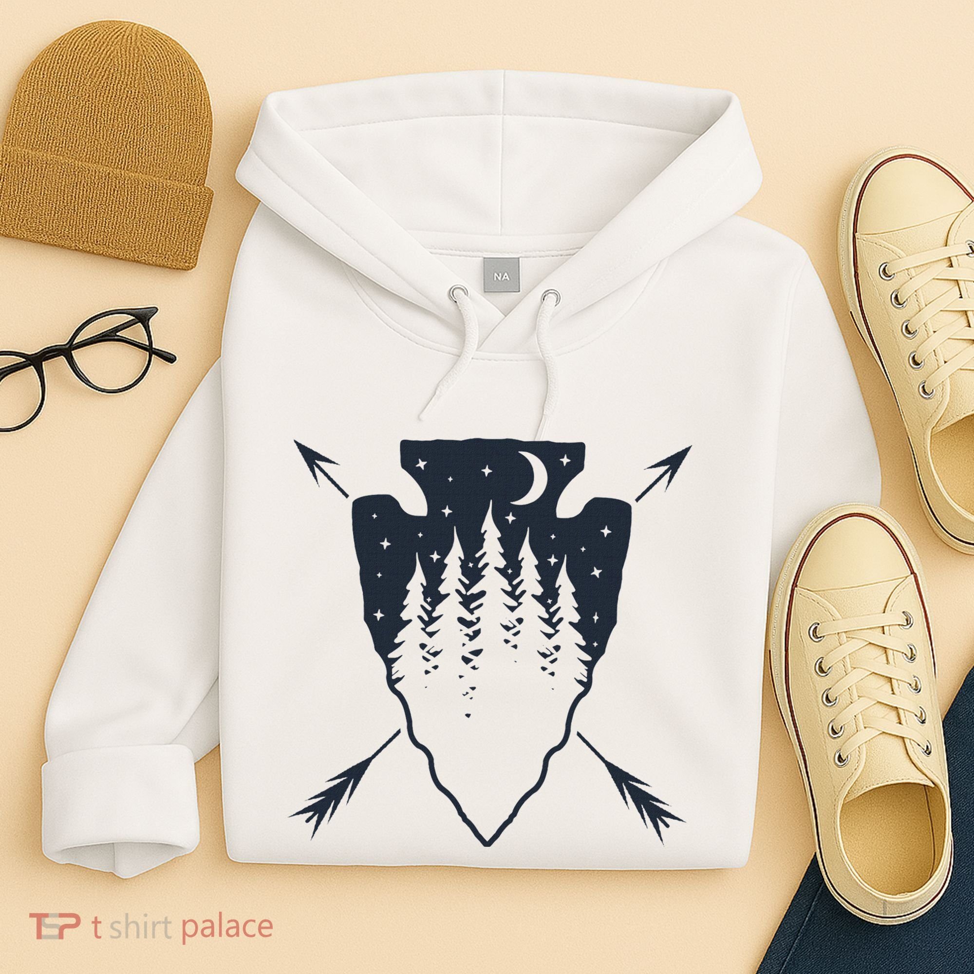 Arrowhead Hunting Pine Tree Moon Scenery Arrowhead Hunter Hoodie