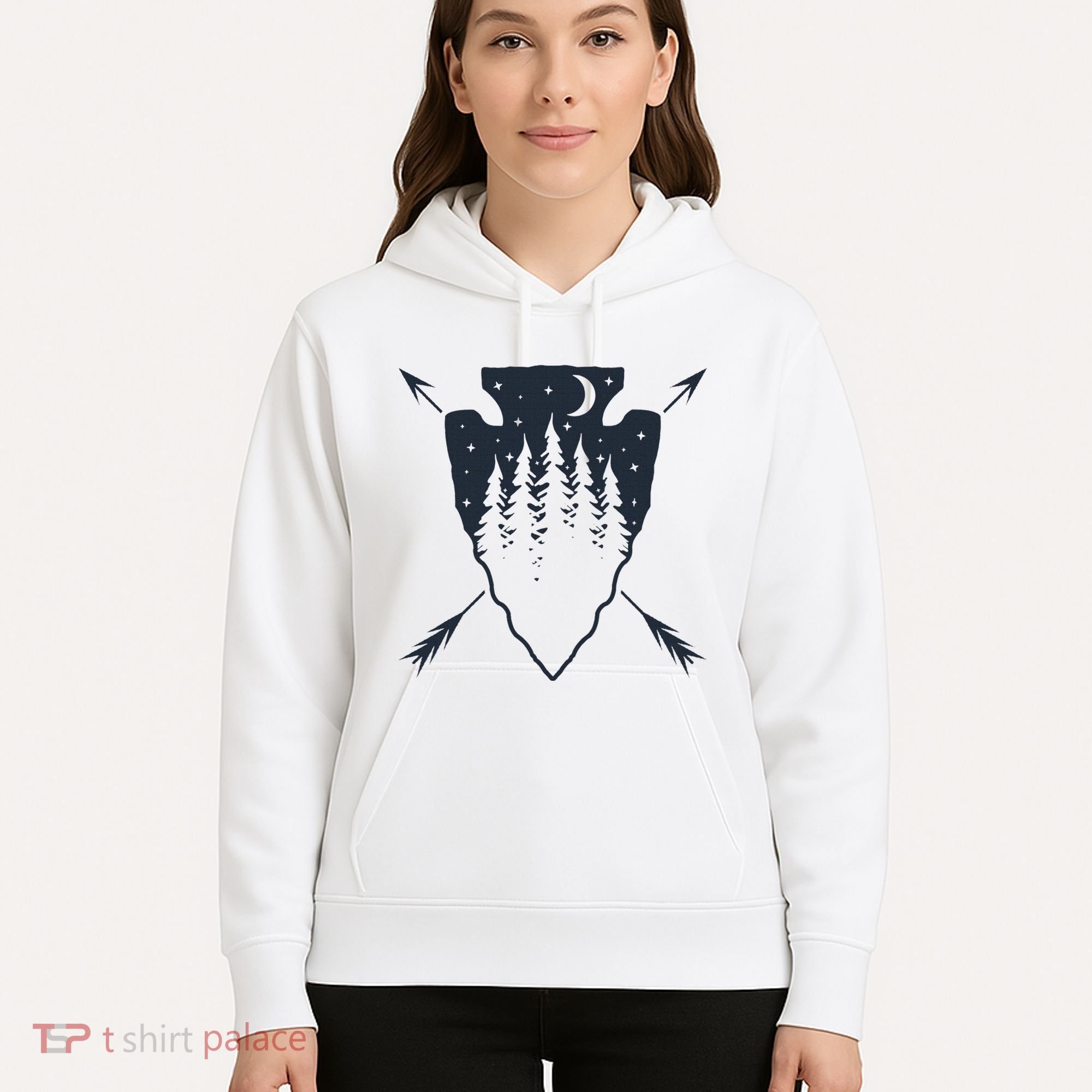 Arrowhead Hunting Pine Tree Moon Scenery Arrowhead Hunter Hoodie