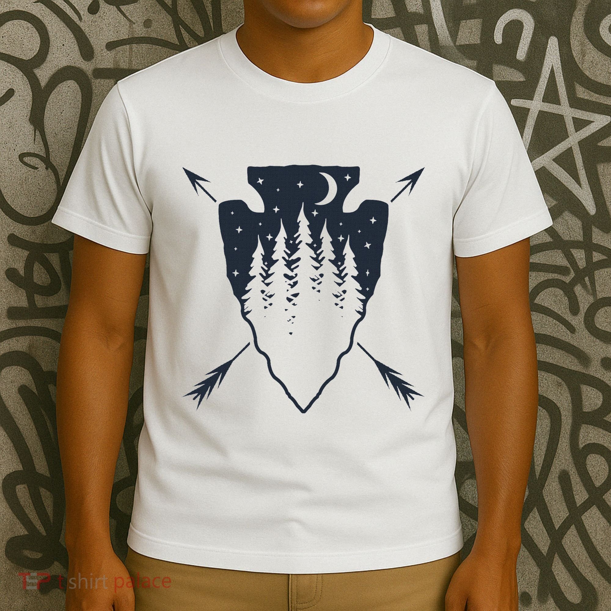 Arrowhead Hunting Pine Tree Moon Scenery Arrowhead Hunter T-Shirt