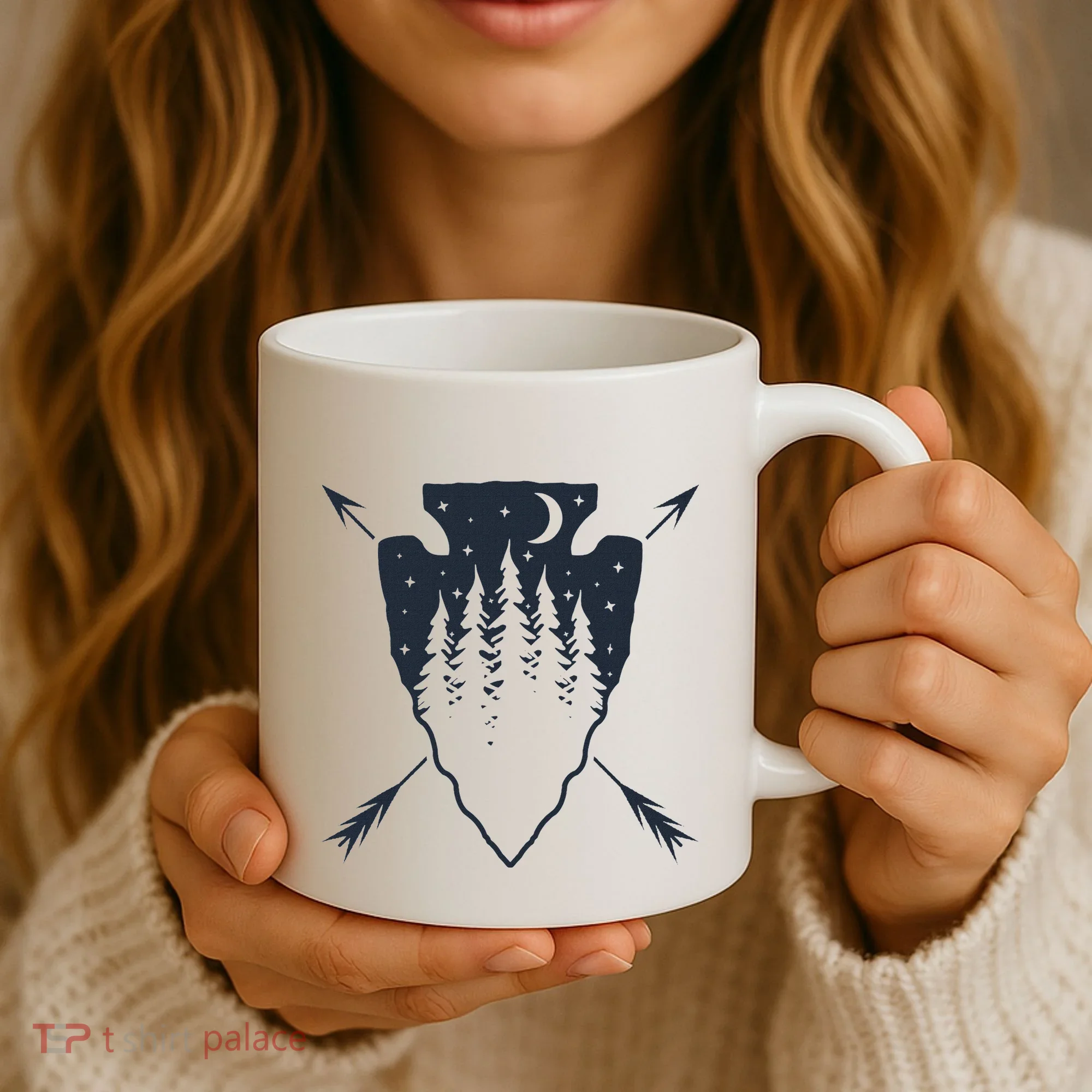 Arrowhead Hunting Pine Tree Moon Scenery Arrowhead Hunter Coffee Mug