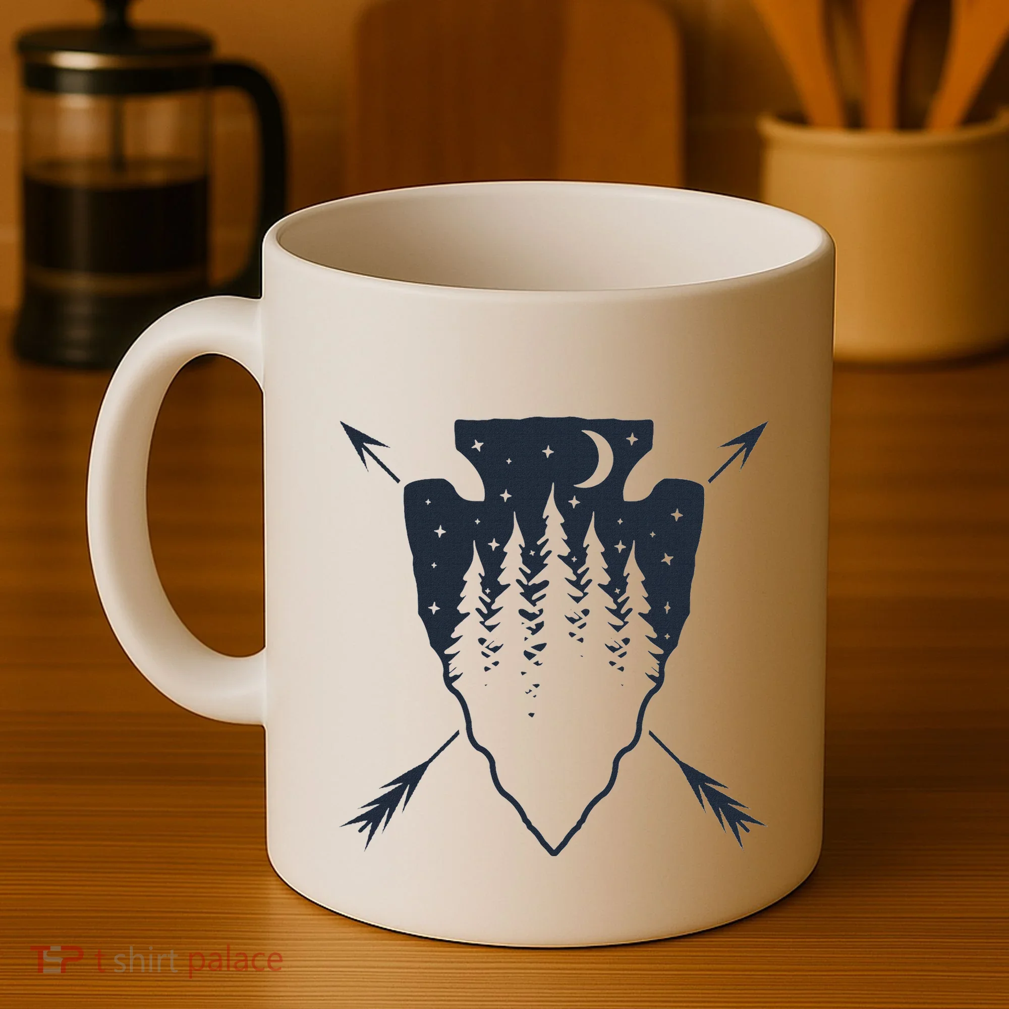 Arrowhead Hunting Pine Tree Moon Scenery Arrowhead Hunter Coffee Mug