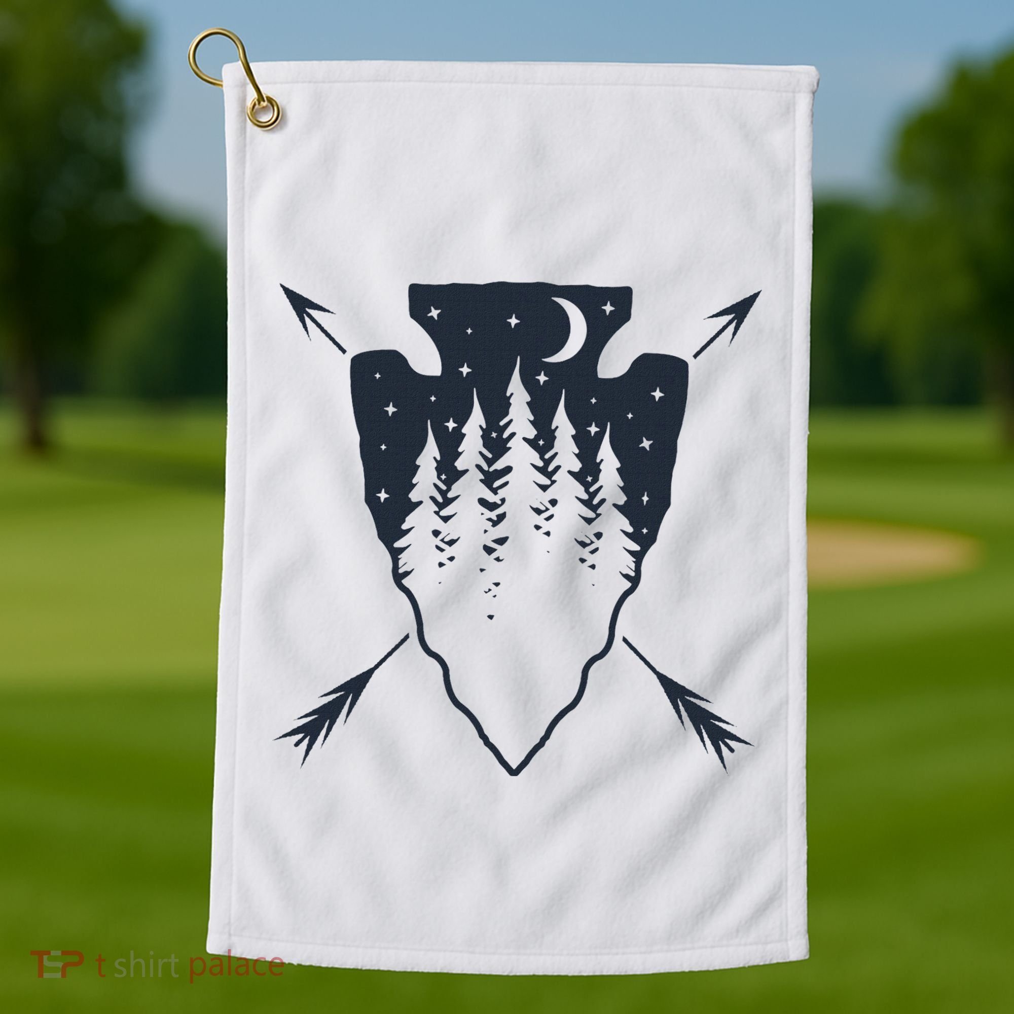 Arrowhead Hunting Pine Tree Moon Scenery Arrowhead Hunter Golf Towel