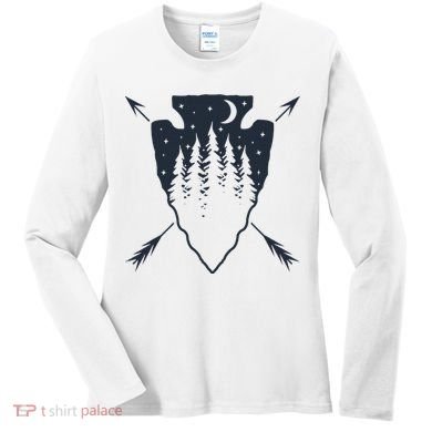 Arrowhead Hunting Pine Tree Moon Scenery Arrowhead Hunter Women's Long Sleeve Shirt