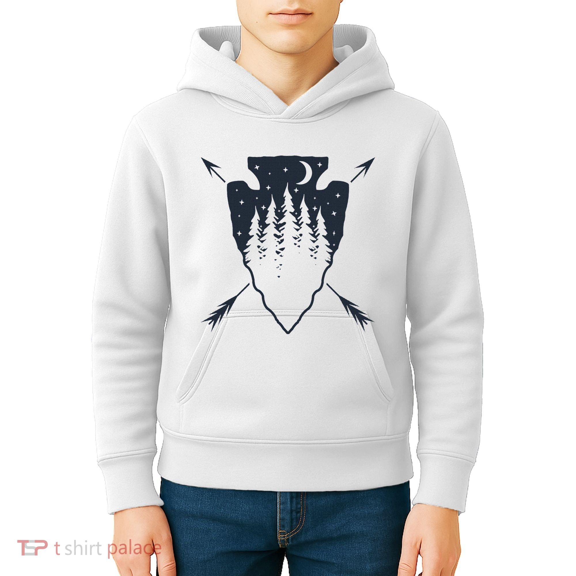 Arrowhead Hunting Pine Tree Moon Scenery Arrowhead Hunter Kids Hoodie