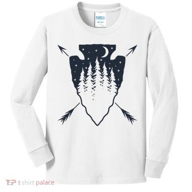 Arrowhead Hunting Pine Tree Moon Scenery Arrowhead Hunter Kids Long Sleeve Shirt