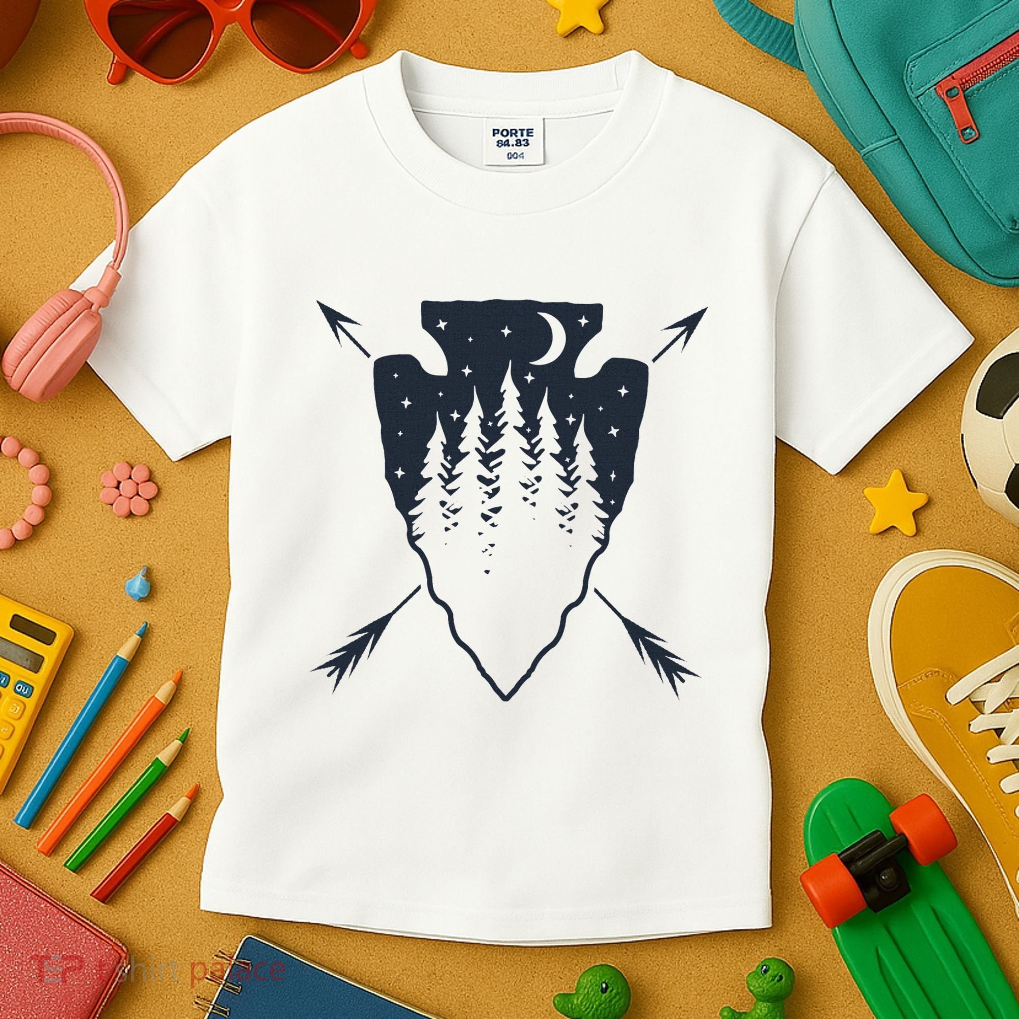 Arrowhead Hunting Pine Tree Moon Scenery Arrowhead Hunter Kids T-Shirt