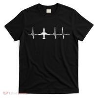 Airplane Heartbeat Pilot Flying Cool Aviator T-Shirt thumb 0