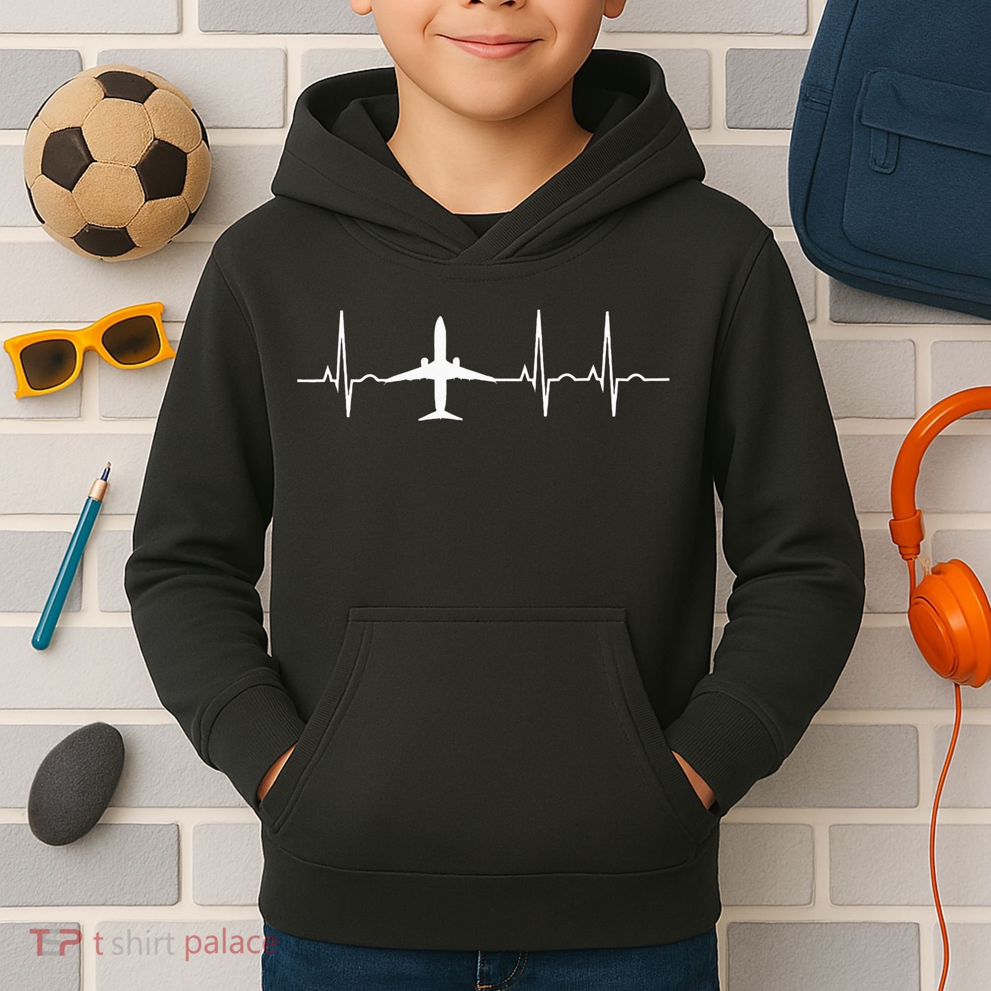 Airplane Heartbeat Pilot Flying Cool Aviator Kids Hoodie