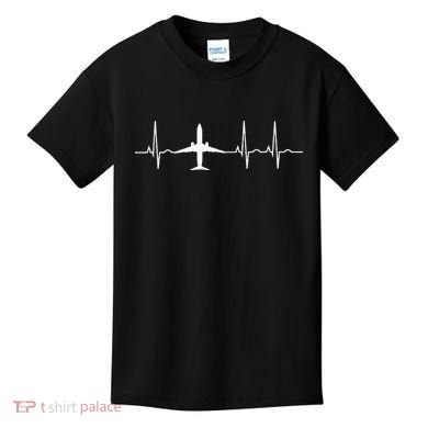 Airplane Heartbeat Pilot Flying Cool Aviator Kids T-Shirt