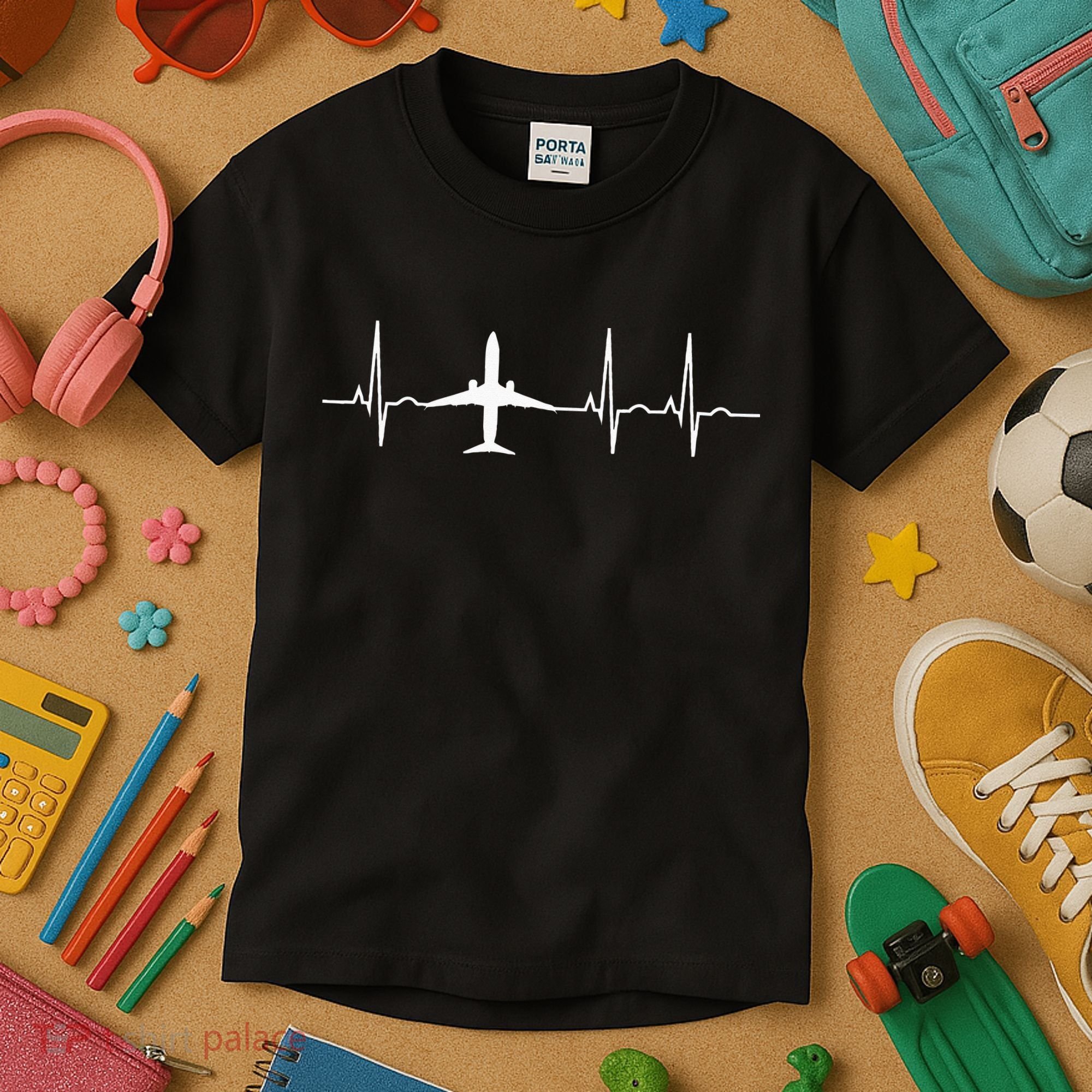 Airplane Heartbeat Pilot Flying Cool Aviator Kids T-Shirt