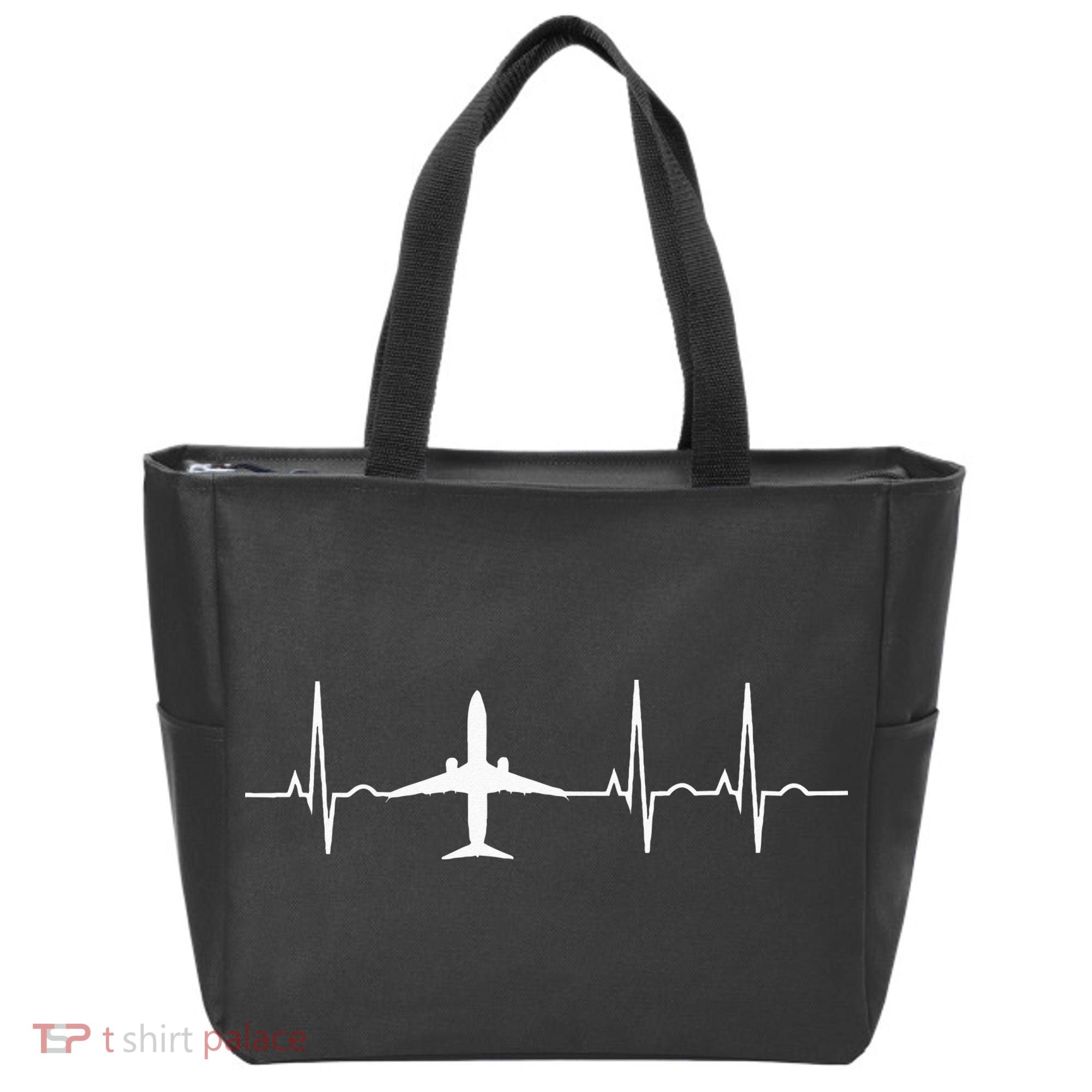 Airplane Heartbeat Pilot Flying Cool Aviator Tote Bag