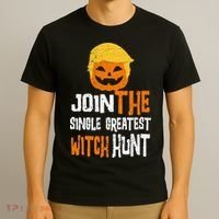 Anti-Trump Halloween Pumpkin Join Single Greatest Witch Hunt T-Shirt thumb 3
