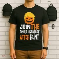 Anti-Trump Halloween Pumpkin Join Single Greatest Witch Hunt T-Shirt thumb 6
