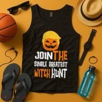 Anti-Trump Halloween Pumpkin Join Single Greatest Witch Hunt Tank Top thumb 4