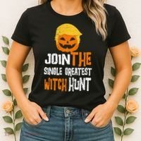 Anti-Trump Halloween Pumpkin Join Single Greatest Witch Hunt Women's T-Shirt thumb 2