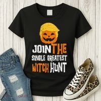 Anti-Trump Halloween Pumpkin Join Single Greatest Witch Hunt Women's T-Shirt thumb 3
