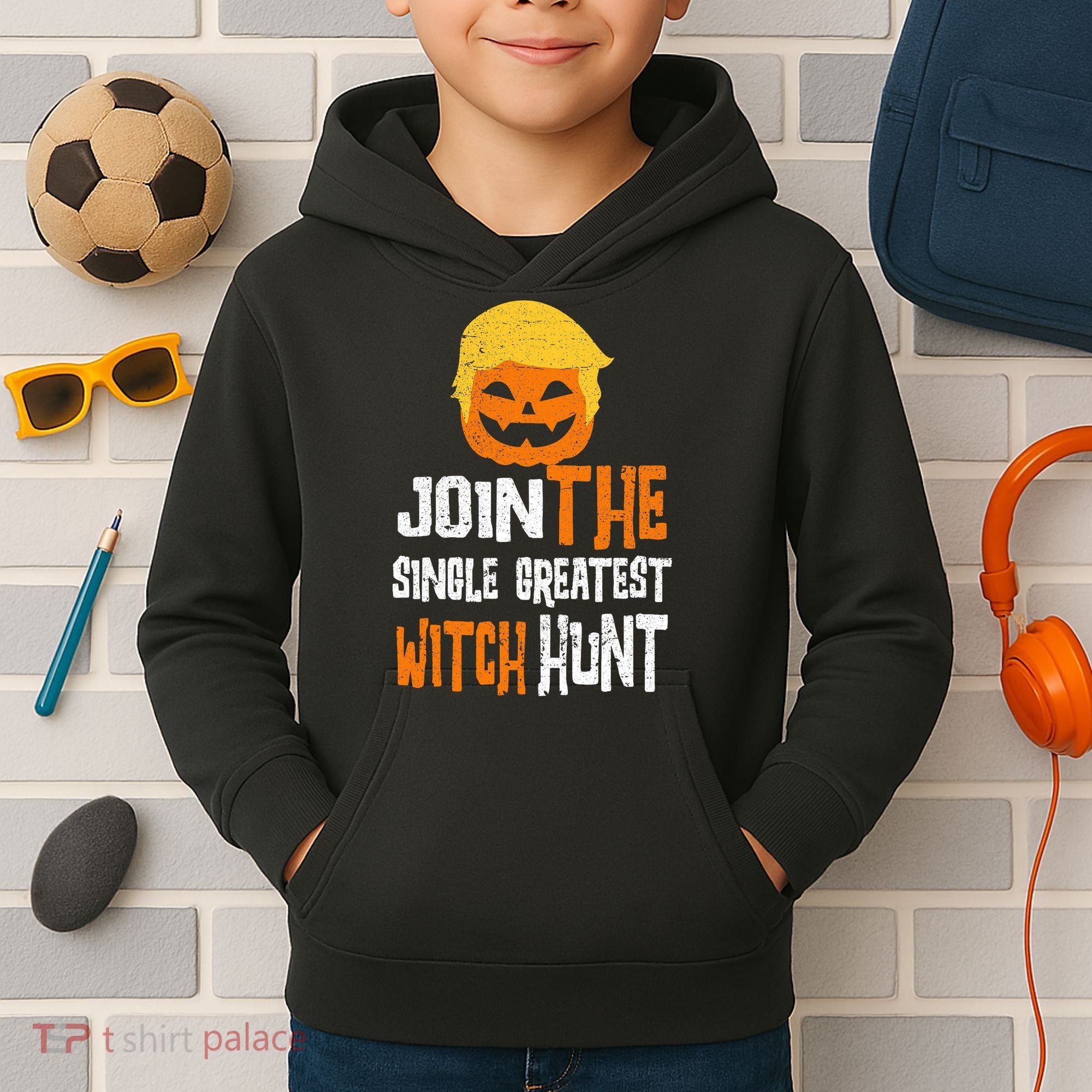 Anti-Trump Halloween Pumpkin Join Single Greatest Witch Hunt Kids Hoodie