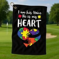 Autism Heart Puzzle Peace Gift For Autism Awareness Golf Towel thumb 1