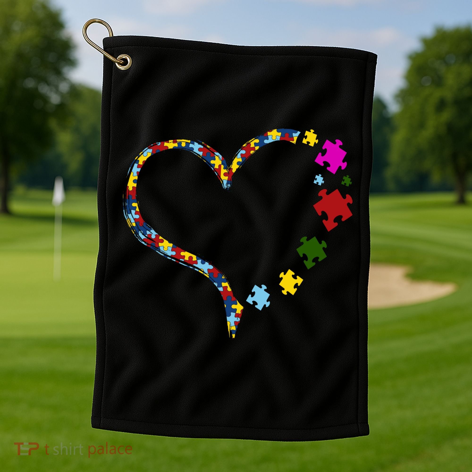 Autism Heart Puzzle Piece Golf Towel