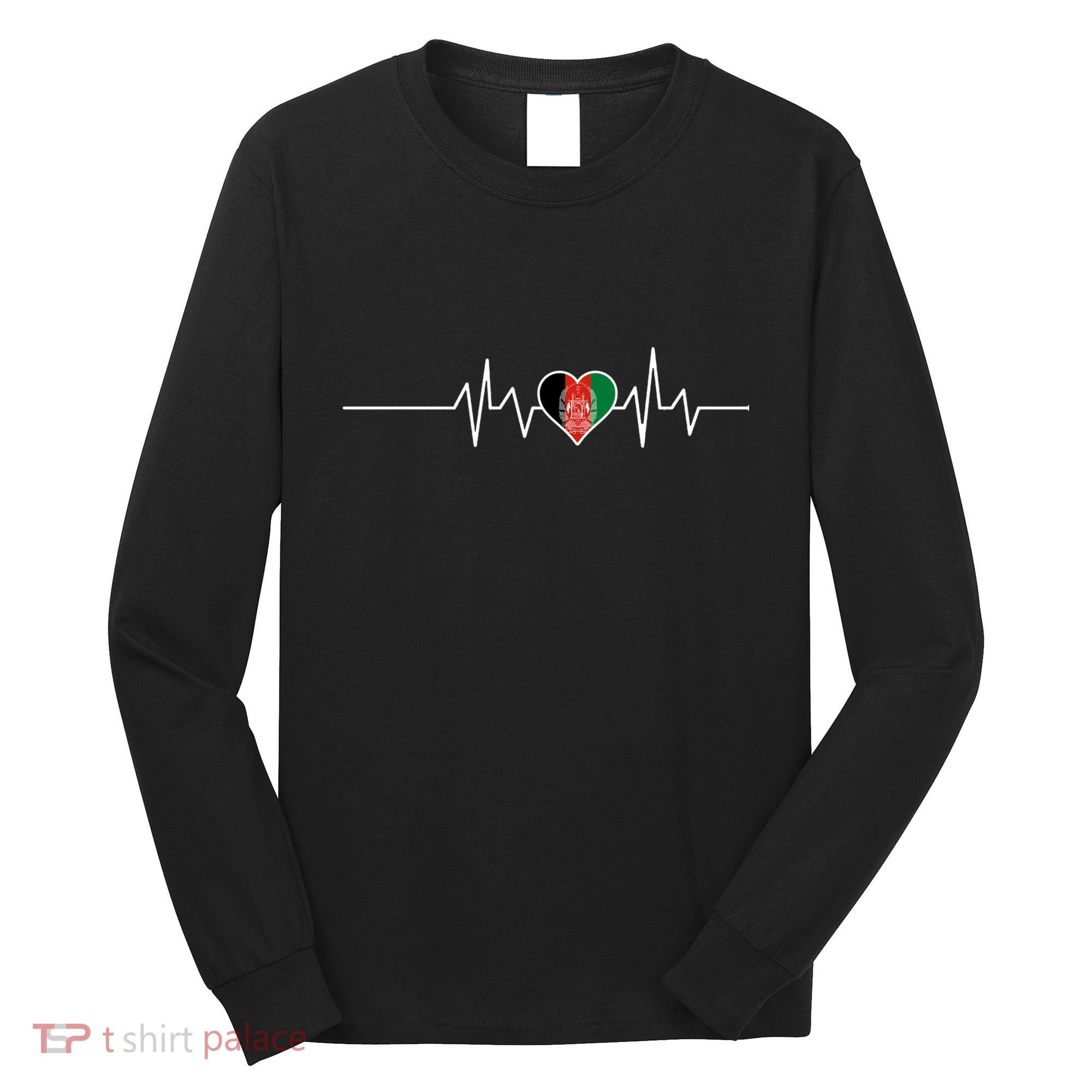 Afghanistan Heart Pulse Flag Long Sleeve Shirt