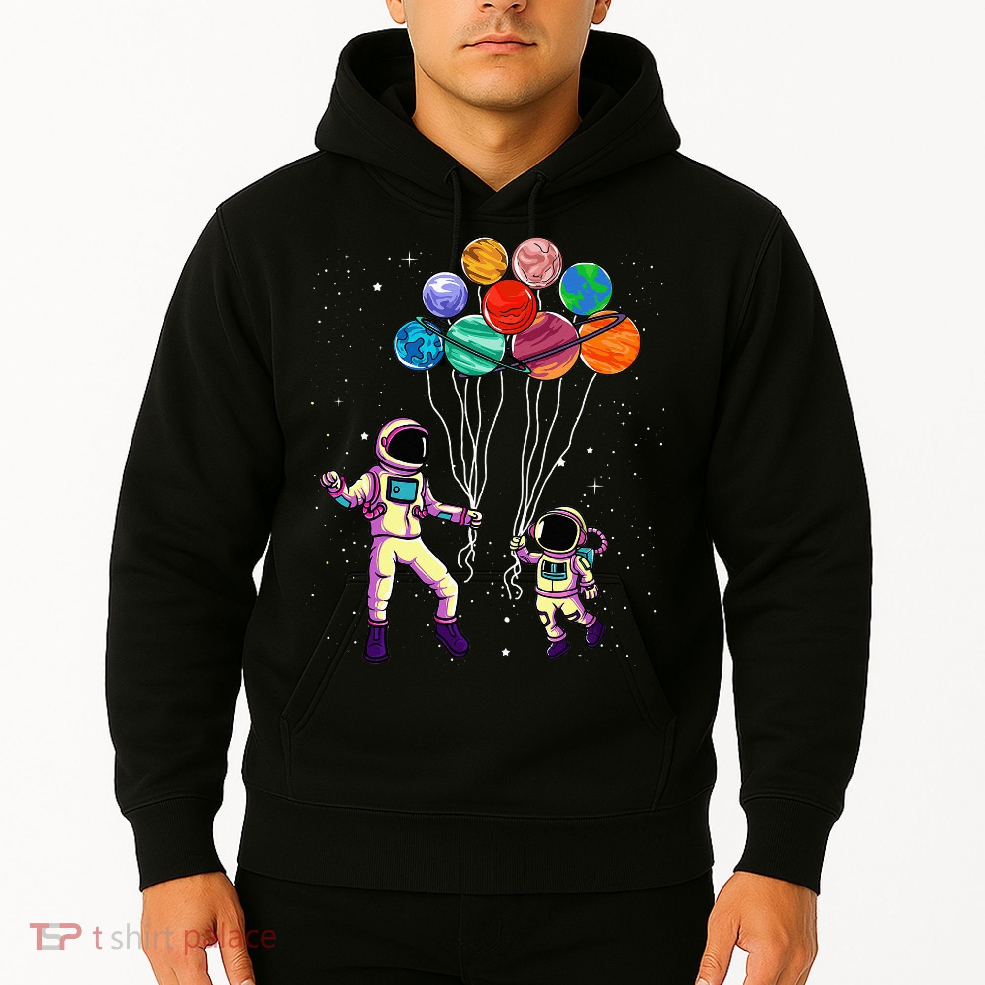 Astronaut Holding Planet Balloons STEM place Hoodie