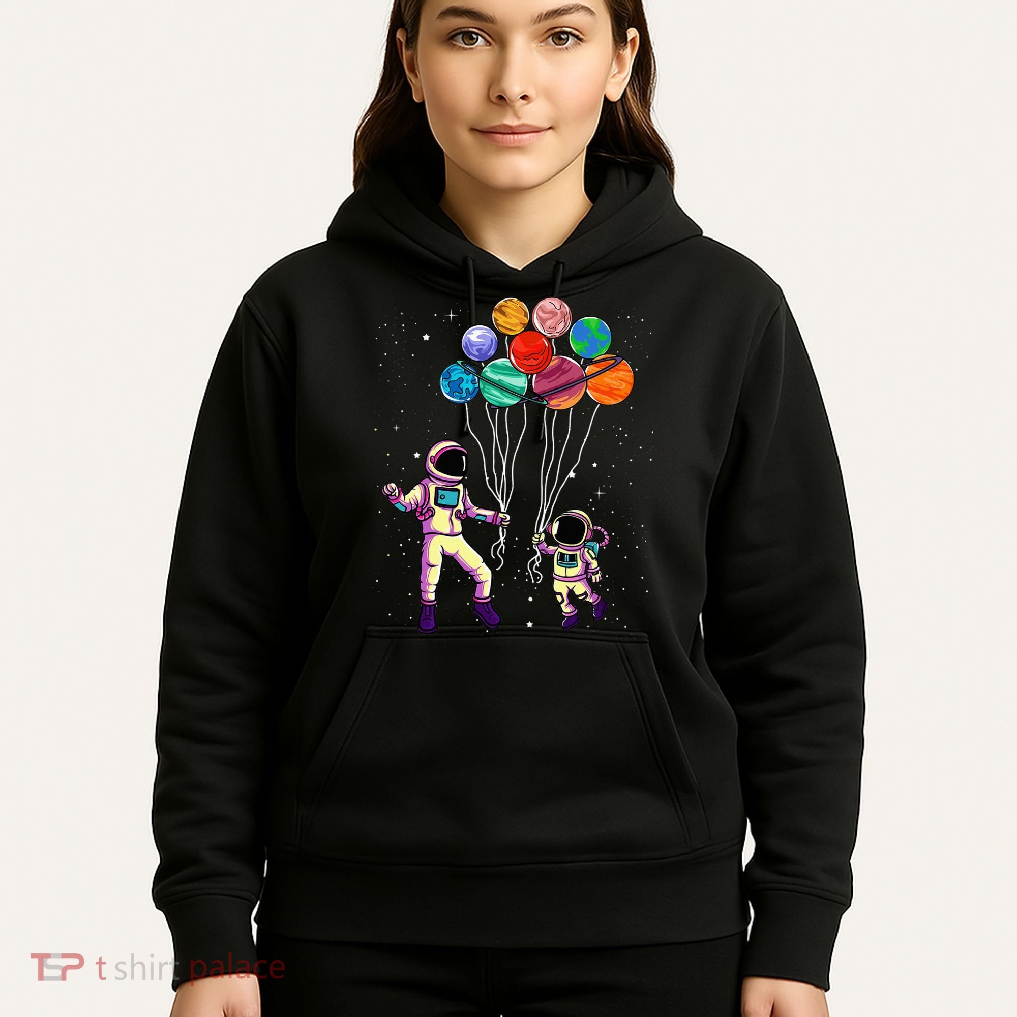 Astronaut Holding Planet Balloons STEM place Hoodie