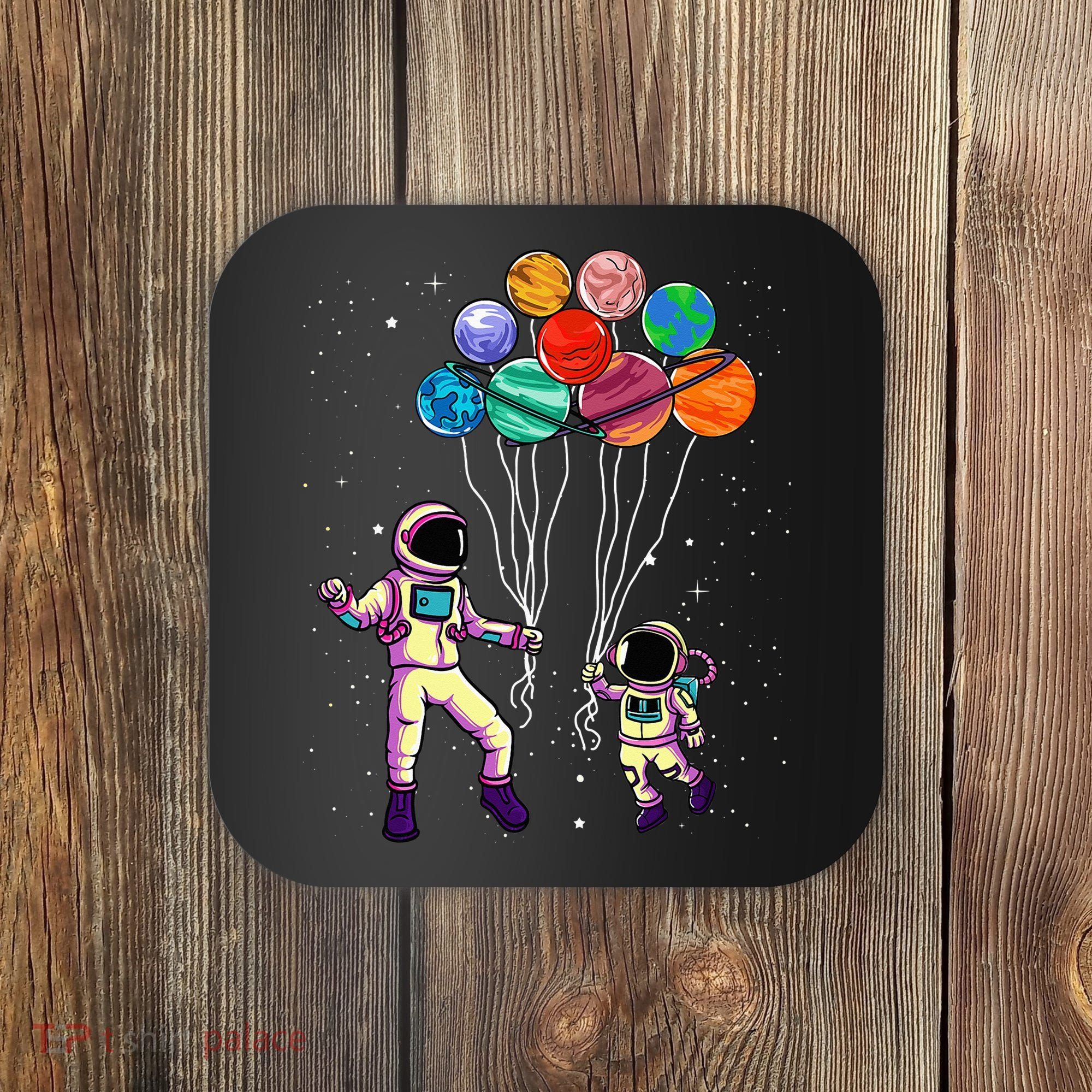 Astronaut Holding Planet Balloons STEM place Coaster