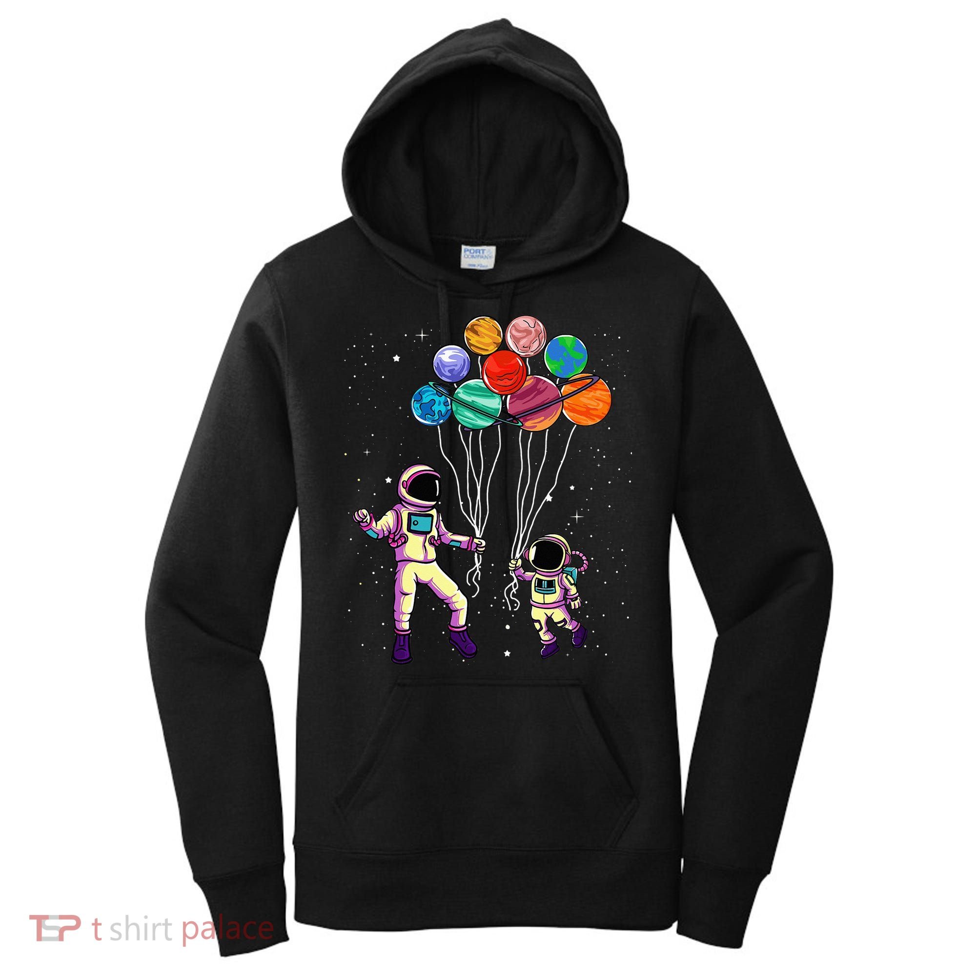 Astronaut Holding Planet Balloons STEM place Women's Hoodie