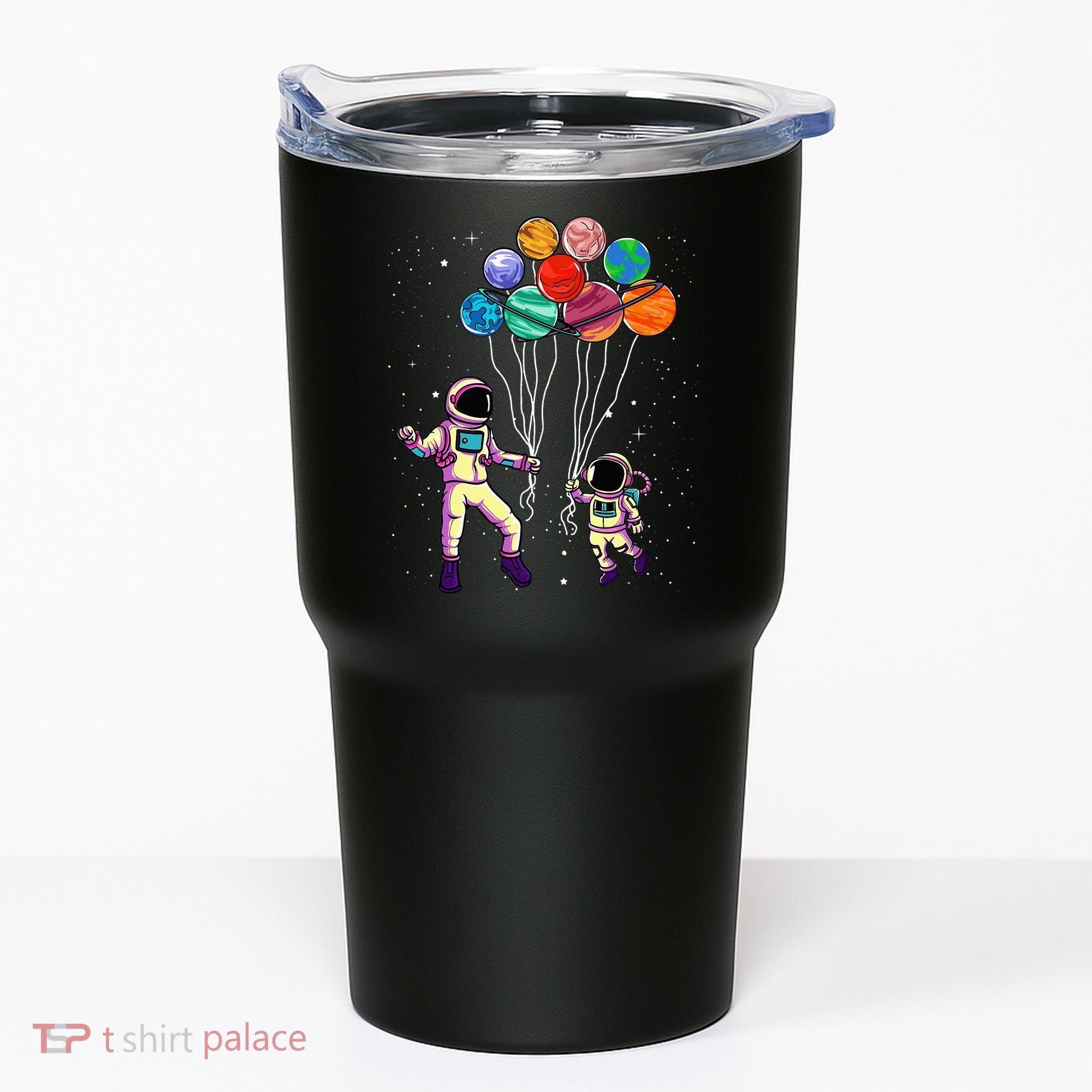 Astronaut Holding Planet Balloons STEM place Tumbler