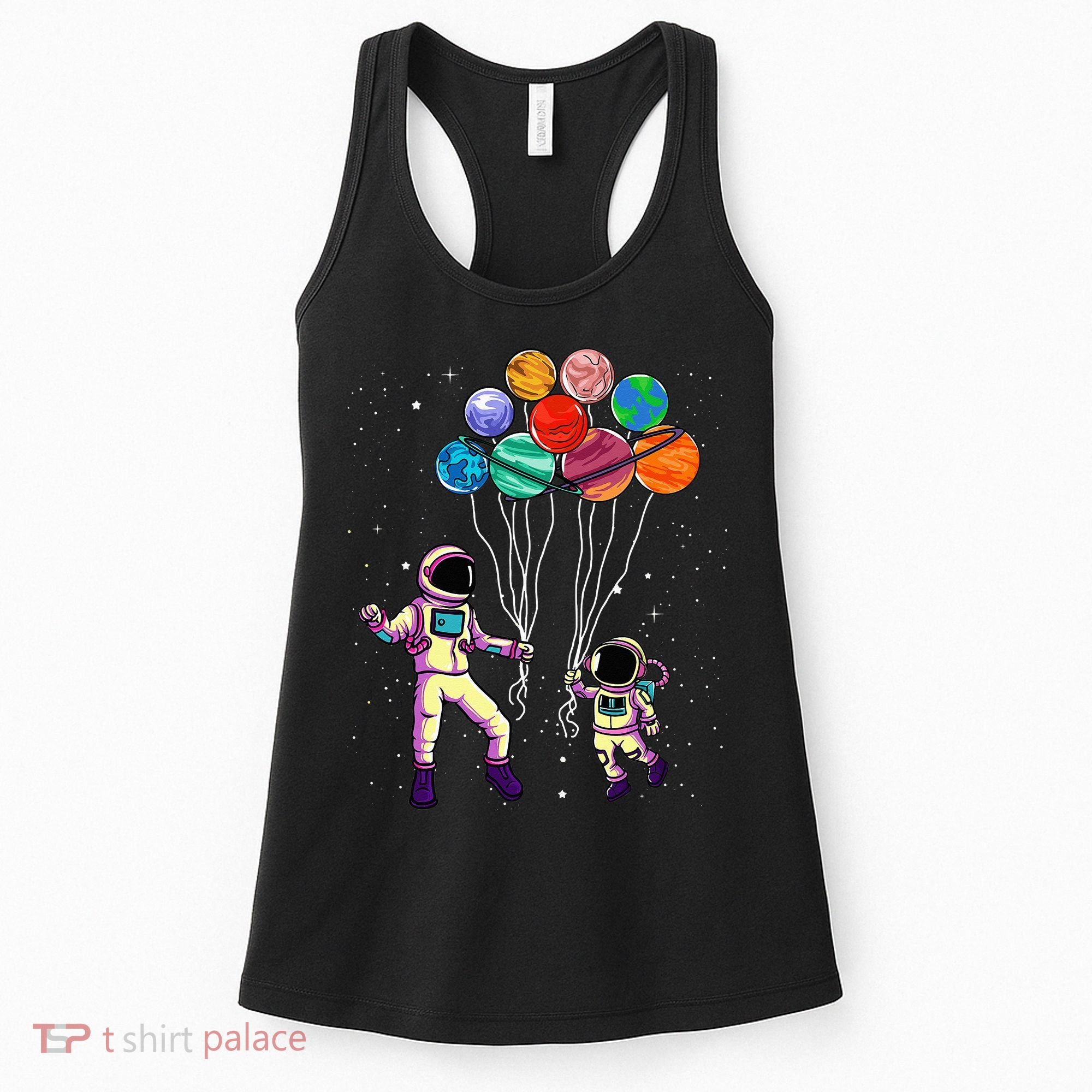 Astronaut Holding Planet Balloons STEM place Women's Tank Top
