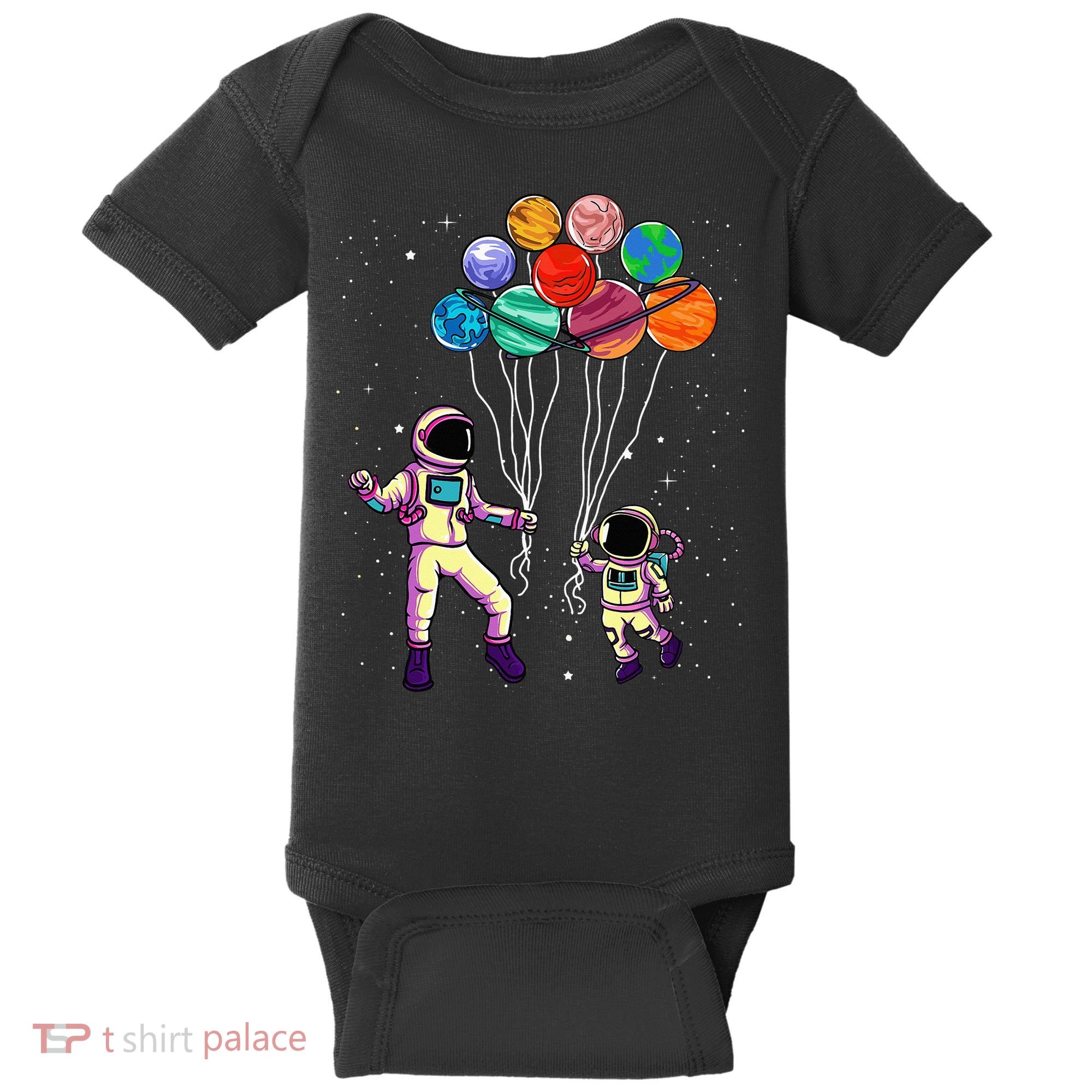Astronaut Holding Planet Balloons STEM place Baby Bodysuit