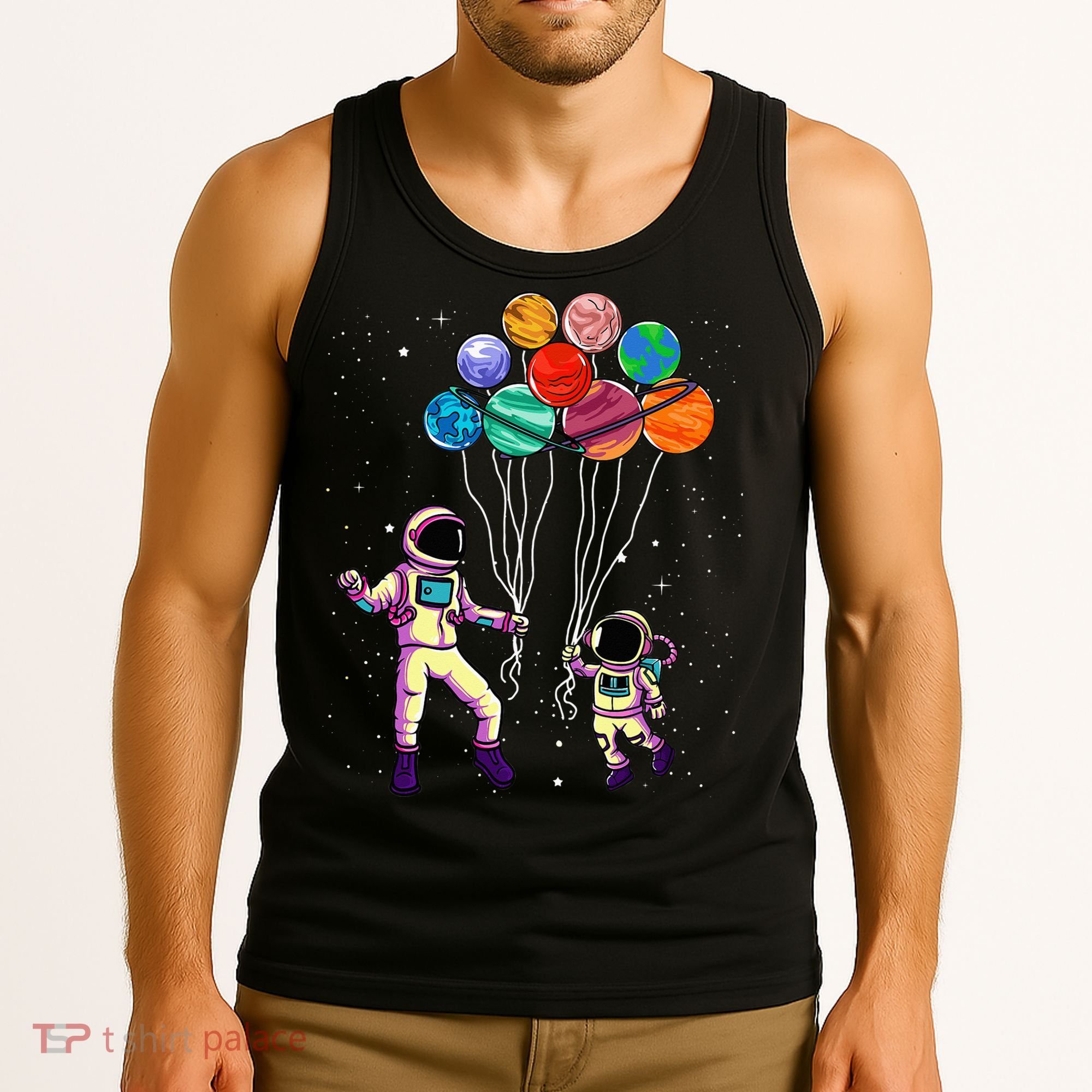 Astronaut Holding Planet Balloons STEM place Tank Top