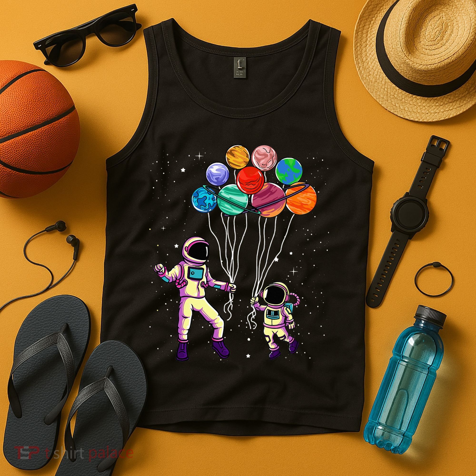 Astronaut Holding Planet Balloons STEM place Tank Top