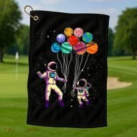 Astronaut Holding Planet Balloons STEM place Golf Towel thumb 1