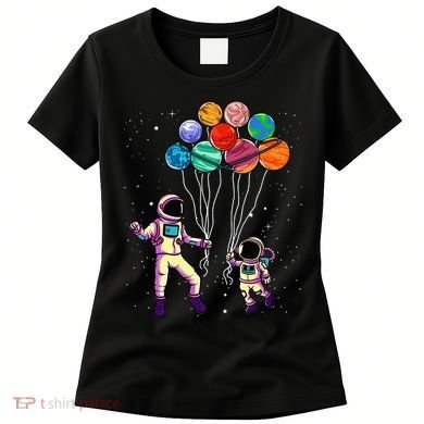 Astronaut Holding Planet Balloons STEM place Women's T-Shirt