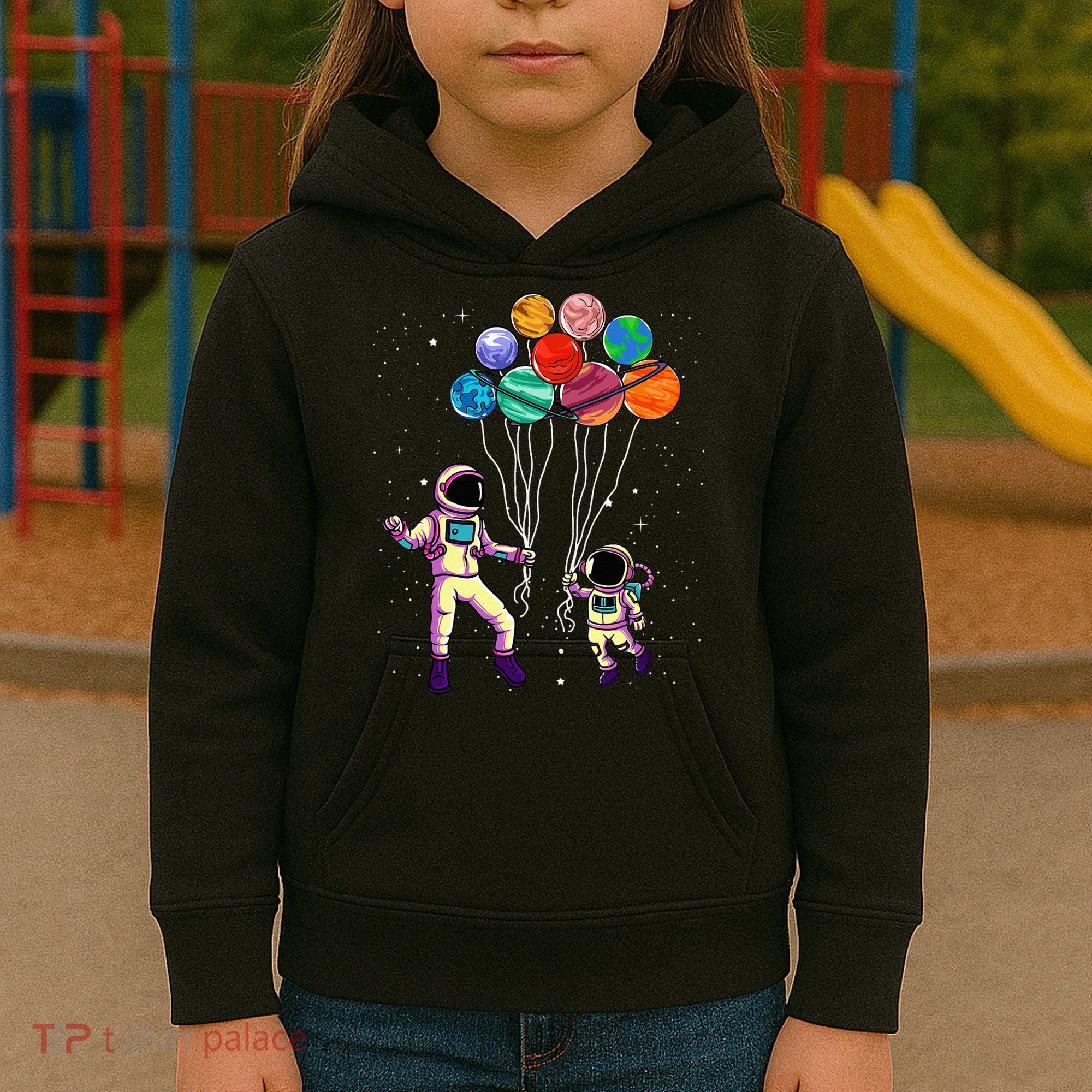 Astronaut Holding Planet Balloons STEM place Kids Hoodie